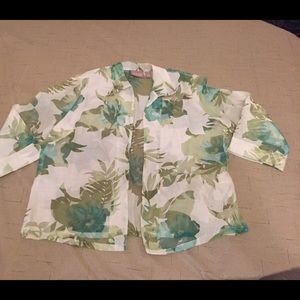 CHICO’S Green/Wht Floral Sheer Top Sz Med